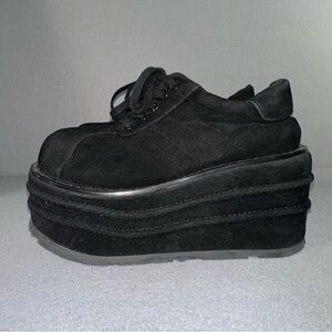 Demonia Platform Sneakers Tempo-08 Vegan Suede Goth Punk Rave Black 6-6.5 -READ